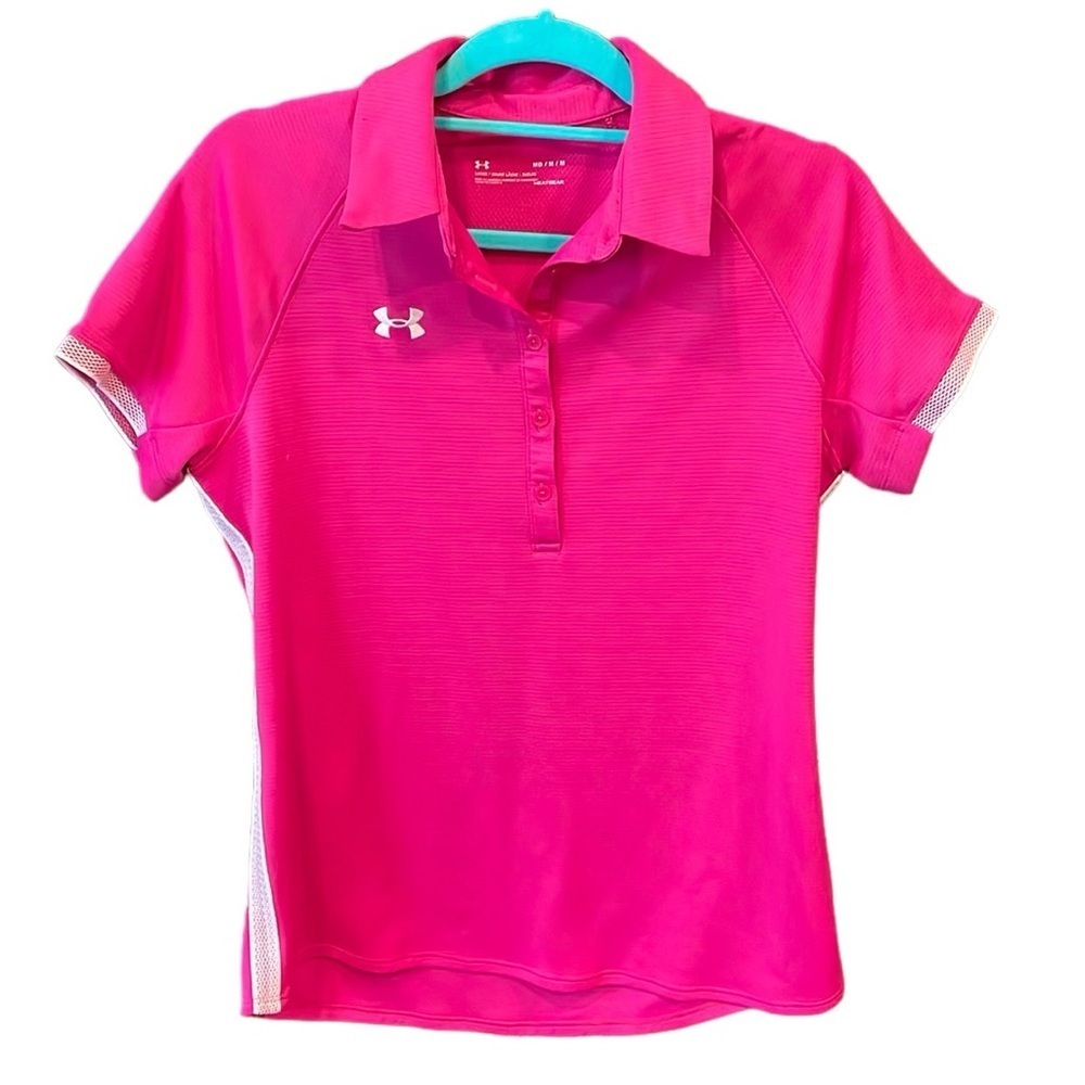 Under Armour Loose Hot Pink Button Front Polo Golt Shirt Size M. B